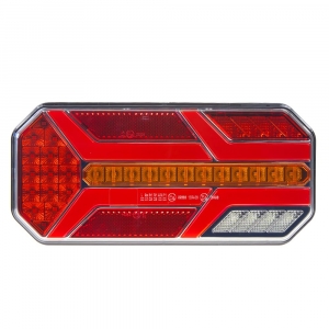 Združené LED svetlo na prívesný vozík 12V / 24V - ľavé s dynamickými smerovkami ECER (80x165x32mm)