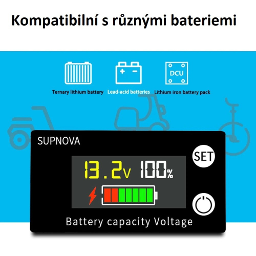 Použití indikátoru kapacity baterie 8-100V