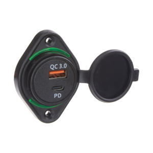 USB QC3.0 s USB-C nabíjačka 12V / 24V - povrchová montáž / zelené podsvietenie USB QC3.0 s USB-C nabíjačka 12V / 24V - povrchová montáž / zelené podsvietenie