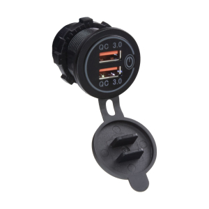 USB nabíjačka 12V / 24V - 2x USB vodeodolná do panelu QC3.0 / biela USB nabíjačka 12V / 24V - 2x USB vodeodolná do panelu QC3.0 / biela