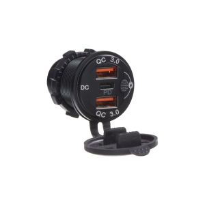 USB zásuvka 12V / 24V - 2x USB QC3.0 + USB-C / hliníková / červené podsvietenie USB zásuvka 12V / 24V - 2x USB QC3.0 + USB-C / hliníková / červené podsvietenie