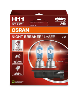 OSRAM Night Breaker Laser H11 55 W halogénové autožiarovky – 12 V, 1350 lm, 150 m lúč, duo-box 2 ks OSRAM Night Breaker Laser H11 55 W halogénové autožiarovky – 12 V, 1350 lm, 150 m lúč, duo-box 2 ks