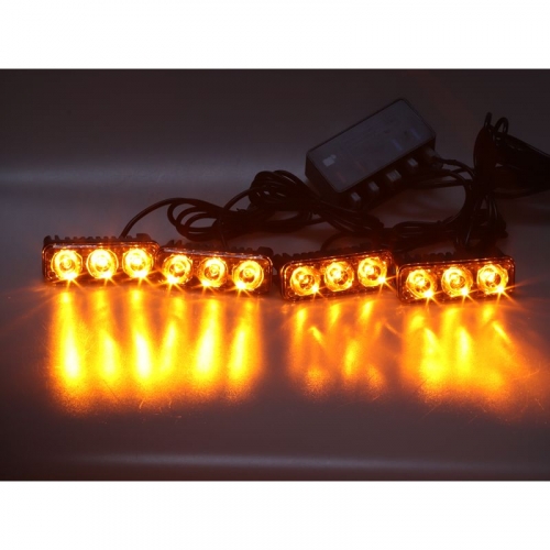 12W oranžový LED stroboskop 12V so 4 svetlami