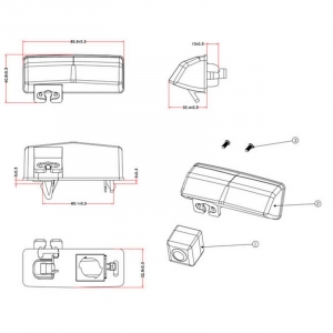 Rozměry couvací PAL/NTSC kamery pro Toyota Prius 2012-, RAV 4 2012-