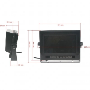 Rozmery 7"LCD monitora PAL/NTSC odolného voči prachu,vode,nárazu