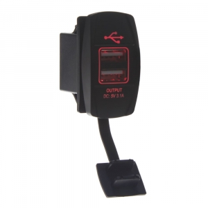 USB zásuvka 12V / 24V - 2x USB montážna Rocker / červené podsvietenie