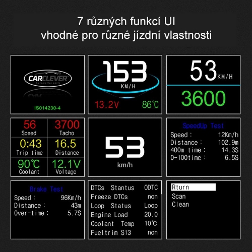 Zobrazenie údajov na 2,6" LCD palubnom počítači OBD