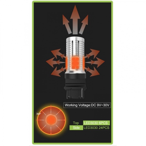 Svietivosť oranžových 30xSMD LED autožiaroviek T20 (7440)