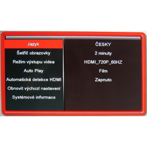 České menu 12V/24V/220V multimediálního přehrávače SD/USB