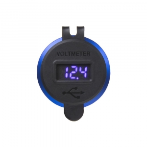 Hliníkový voltmeter s 2xUSB nabíjačkou a modrým podsvietením