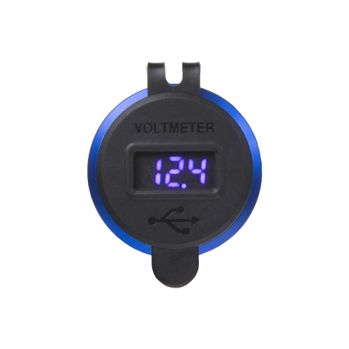 Hliníkový voltmeter s 2xUSB nabíjačkou a modrým podsvietením
