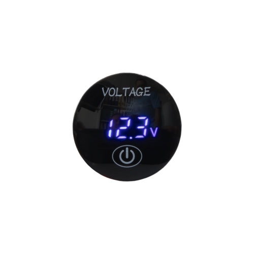 Modrý palubný 12/24V voltmeter s ukazovateľom stavu batérie