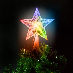 Vianočná LED hviezda na špic stromu - 10xLED / RGB / 2 x AA (15cm)