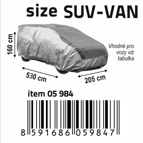 Veľkosť plachty proti krupom SUV-VAN 530×205×160cm