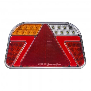 Sdružené LED světlo na přívěsný vozík 12V / 24V - levé s trojúhelníkem ECER (140x241x44mm)