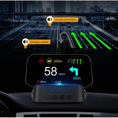 HEAD UP DISPLEJ 4" / TFT LCD, OBDII + GPS + navigácia, reflexná doska