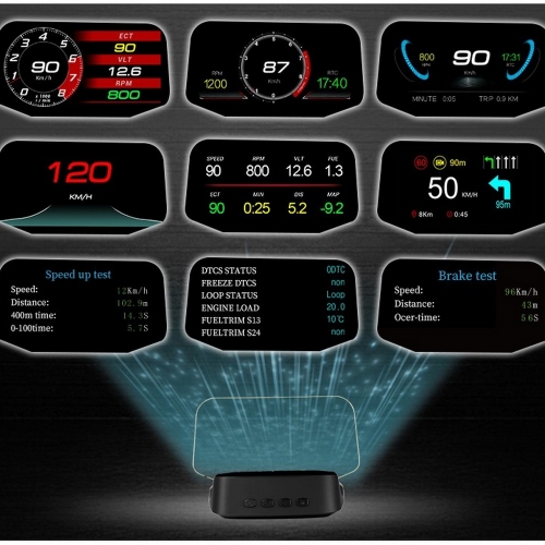 Zobrazenie HEAD UP DISPLEJA 4" / TFT LCD, OBDII + GPS + navigácia, reflexná doska