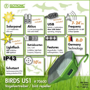 Použitie elektronického plašiča na vtáky ISOTRONIC