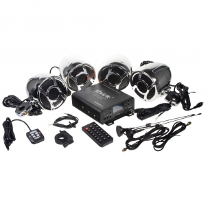4.1CH zvukový systém na motocykel, skúter, ATV, loď s FM, USB, AUX, BT, chróm 