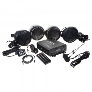 Zvukový systém 4.1CH na motocykel, skúter, ATV, loď - vodeodolný s FM, USB, AUX, BLUETOOTH, farba čierna