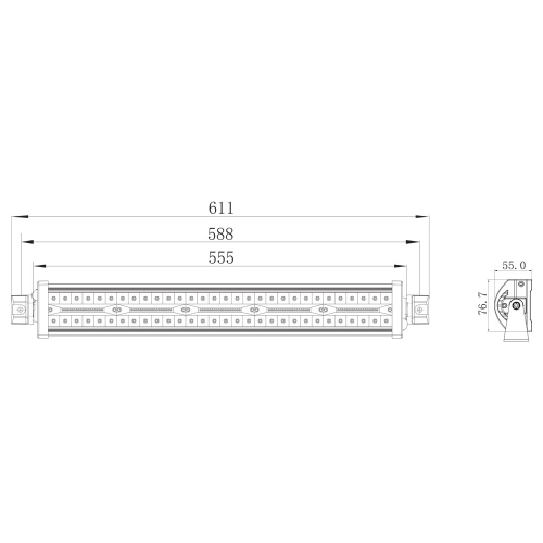 Rozměry 450W LED rampy ECER, 12/24V