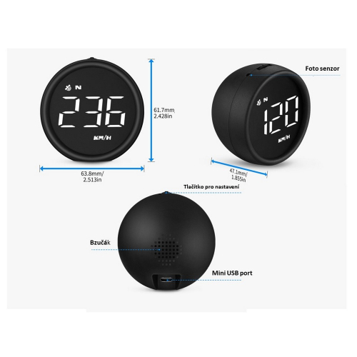 Rozměry palubního displeje s GPS měřičem rychlosti