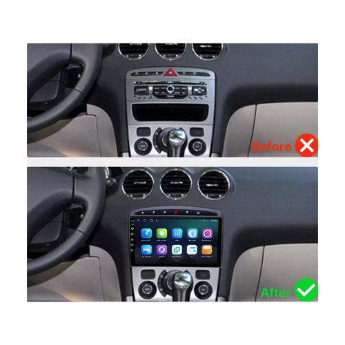Montáž multimediálneho autorádia Peugeot 308, 408 s 9" LCD, Android 11.0, WI-FI, GPS, Carplay, Bluetooth, 2x USB