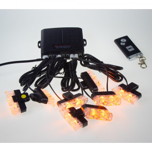 Výstražné LED svetlá vonkajšie, do mriežky, oranžová, 12-24V, diaľkové ovládanie