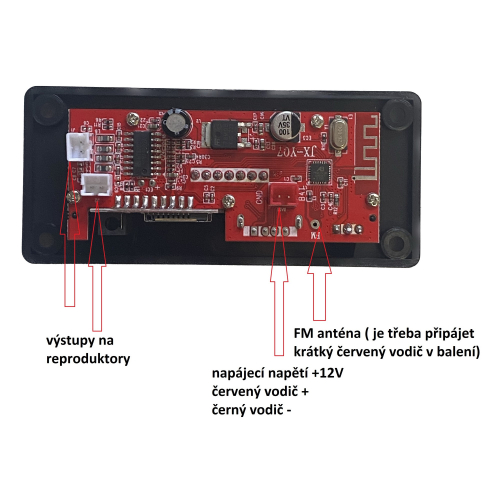 Zapojenie Bluetooth/MP3/FM prehrávača do panelu so zosilňovačom
