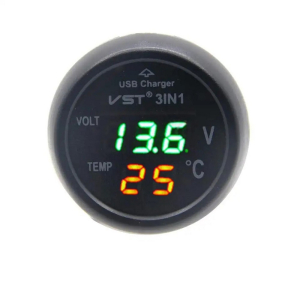 Digitálny voltmeter 12/24V - s teplomerom a USB nabíjačkou