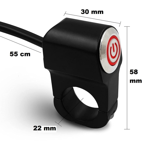 Rozmery modro podsvieteného spínača pre svetlá,predátory,zvukové systémy na motocykel 