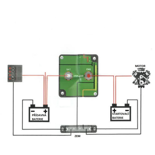 Schéma zapojení automatického relé 12V/140A pro dobíjení druhé baterie
