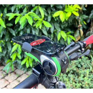 Ovládanie multifunkčného držiaka telefónu na bicykel so zvukovým systémom, BT, USB, SD, AUX