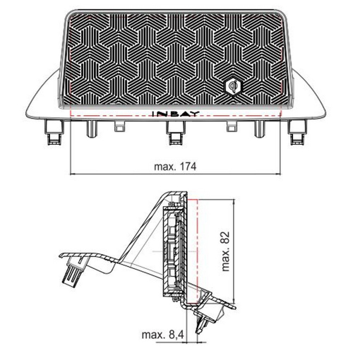 Rozmery Qi bezdrôtovej INBAY nabíjačky pre Ford Transit