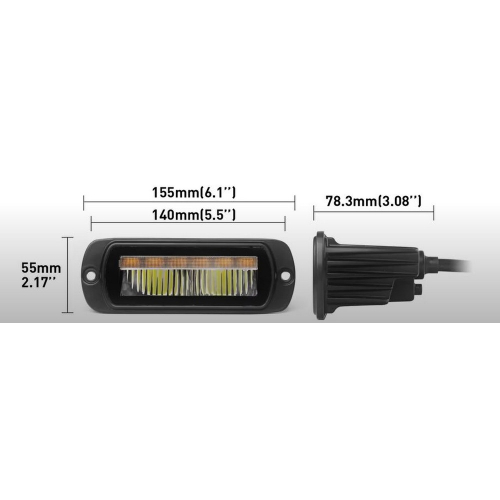 Rozmery LED pracovného svetla s oranžovým LED predátorom 10-30V,ECER65 (155x55x78,3mm)