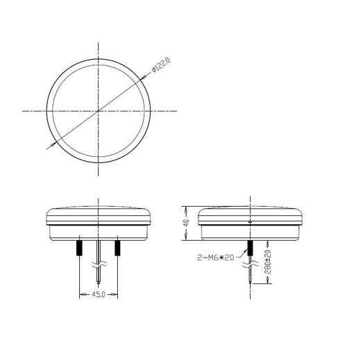 Rozměry kulatého zadního směrového LED světla 12-24V, ECE, ø122mm