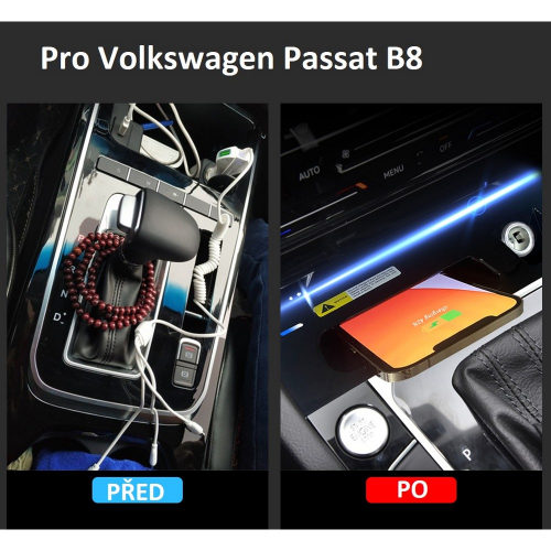 Montáž bezdrátové Qi nabíječky pro VW Passat B8 2015-2020