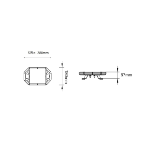 Rozmery bielo-oranžovej LED rampy 10-30V, ECE R65,280mm