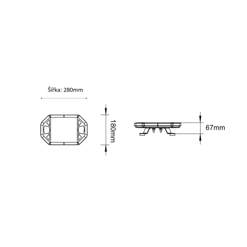 Rozmery bielo-oranžovej LED rampy 10-30V, ECE R65,280mm