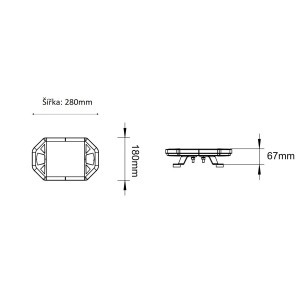 Rozmery bielo-oranžovej magnetickej LED rampy 10-30V, ECE R65,280mm