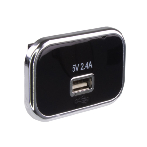 USB nabíječka 12V / 24V - 2,4A USB zásuvka / montáž do otvoru / chromový rámeček