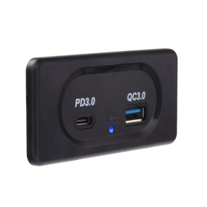 Nabíječka 12V / 24V - USB QC3.0 + USB-C PD3.0 zásuvka pro povrchovou montáž / modrá LED indikace