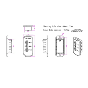 Rozměry 12/24V nabíječky USB 2.4A + QC3.0 + USB-C PD