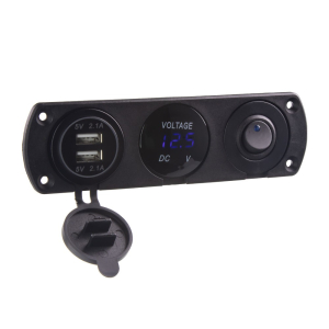 Panel 12V / 24V - 1x kolískový spínač / voltmeter / 2x USB zásuvka