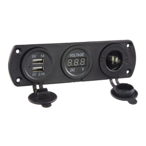 Trojitá zásuvka do panelu CL, Voltmeter, 2x USB nabíjačka