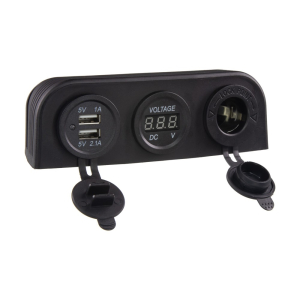 Nabíjačka s panelom 12V / 24V - 2x USB / CL zásuvka / voltmeter