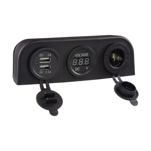 Trojitá zásuvka s panelom CL, Voltmeter, 2x USB nabíjačka