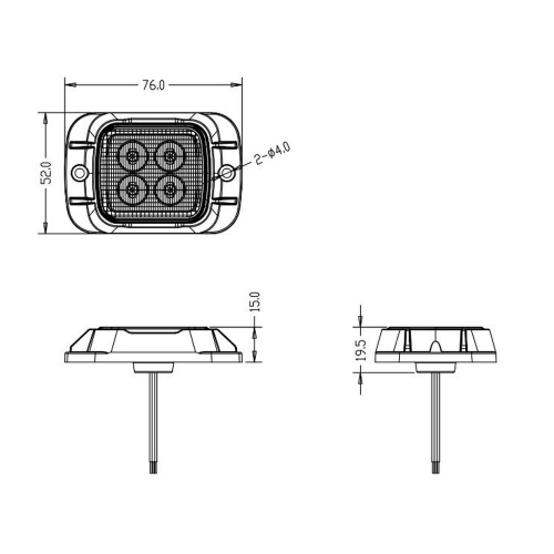 Rozmery 12-24V oranžového 12W LED predátora s homologizáciou ECER65/CLASS2