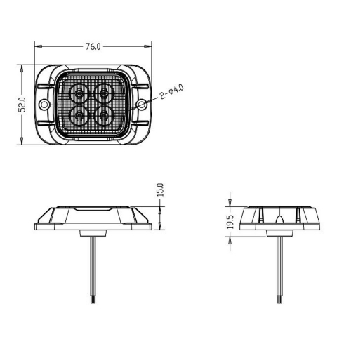 Rozměry 12-24V modrého 12W LED predátora ECE R65,Class 2