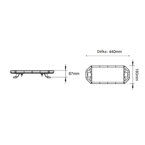 Rozměry magnetické modro-červeno-bílé LED rampy 10-30V, ECE R65